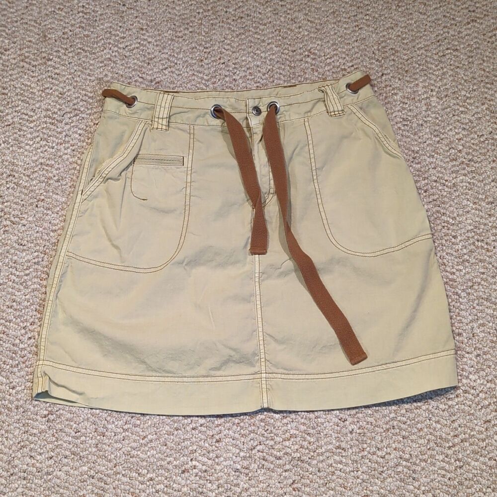 Sahalie Midi Cargo Skirt Womens Medium Beige Y2K Utility Drawstring Waist Casual